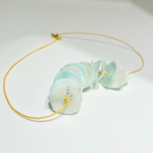 Lepsiron White & Mint with Yellow Cord Handmade Necklace Χειροποίητο Κολιέ Λευκό & Μέντα απο Πολυμερικό Πηλό - επιχρυσωμένα, πηλός, κοντά - 3