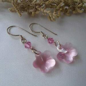 Σκουλαρίκια Swarovski Flower Light rose - ασήμι 925, swarovski, λουλούδι, γάντζος - 3