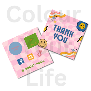 Μικρή Εκτυπώσιμη Thank you card (Ευχαριστήρια κάρτα) 7 εκ. σε πολύχρωμο σχέδιο διπλής όψης ! - DIY, κάρτες