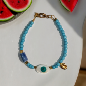 Summer "Good Luck" sky blue - επιχρυσωμένα, μάτι, χάντρες, χεριού, αυξομειούμενα - 2