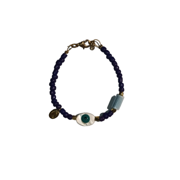 Summer "Good Luck" navy blue - επιχρυσωμένα, μάτι, χάντρες, χεριού, αυξομειούμενα