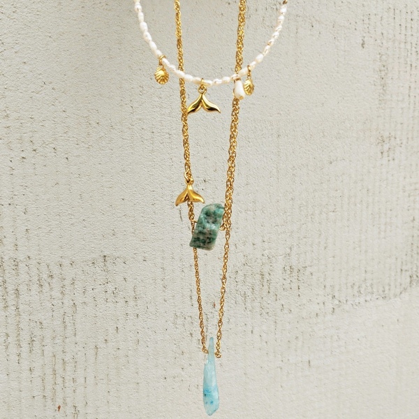 Boho chic κολιέ με ατσάλινη στριφτή αλυσίδα & ημιπολύτιμη πέτρα αχάτη - ημιπολύτιμες πέτρες, αχάτης, επιχρυσωμένα, ατσάλι, boho - 2