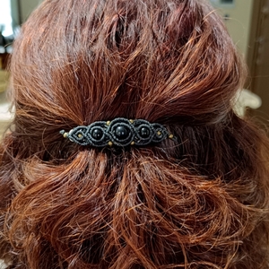 Macrame μπαρέτα μαλλιών με χάντρες Οψυδιανού. - νήμα, μέταλλο, hair clips - 2