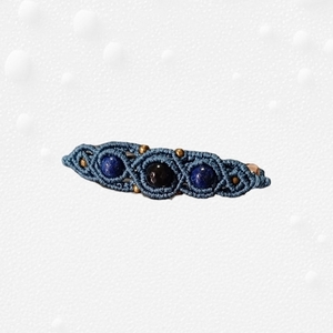Macrame μπαρέτα μαλλιων με πέτρες Lapis Lazouli. - νήμα, μέταλλο, hair clips