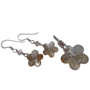 Ασημένιο σετ Swarovski Flower Golden shadow - ασήμι 925, swarovski, λουλούδι, σετ κοσμημάτων