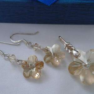 Ασημένιο σετ Swarovski Flower Golden shadow - ασήμι 925, swarovski, λουλούδι, σετ κοσμημάτων - 4