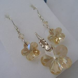 Ασημένιο σετ Swarovski Flower Golden shadow - ασήμι 925, swarovski, λουλούδι, σετ κοσμημάτων - 2