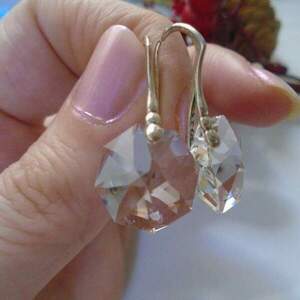 Σκουλαρίκια Swarovski Octagon Strass Crystal - γυαλί, ασήμι 925, swarovski, μεγάλα, γάντζος - 4