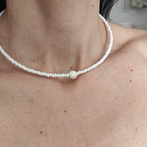 Κολιέ τσόκερ και βραχιόλι με seed beads & χαολίτη - ημιπολύτιμες πέτρες, τσόκερ, χάντρες, ατσάλι, seed beads - 4