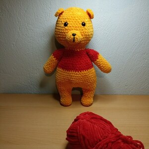 Χειροποίτο πλεκτό Winnie the pooh με βελούδινη κλωστή - κορίτσι, αγόρι, αρκουδάκι, ήρωες κινουμένων σχεδίων, πλεκτό ζωακι - 2