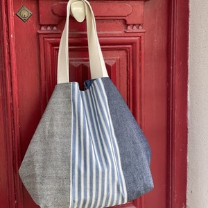Oversized τσάντα διπλής όψης Blue - ασήμι, ώμου, must αξεσουάρ, δερματίνη