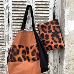 Χειροποίητη oversized reversible Bag Animal print - ύφασμα, ώμου, μεγάλες, all day, δερματίνη