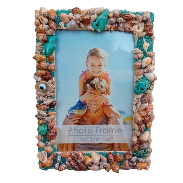 Κοχύλια & ημιπολύτιμοι λίθοι turquoise - πέτρα, mdf, ρητίνη, κορνίζες