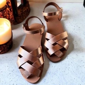 Women's handmade Leather Peep Toe Sandals : Fatima - δέρμα, φλατ, ankle strap
