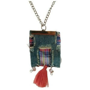Κολιε αλυσίδα με διακοσμητικές φούντες και charm από τζην - ύφασμα, αλπακάς, χάντρες, μακριά - 3