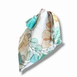 Χειροποίητη τσάντα πυραμίδα - Boho style μπεζ με γαλαζιο - ύφασμα, all day, χειρός, μικρές - 2