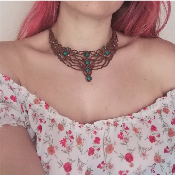 Cassandra: Boho μακραμέ κολιέ με κρύσταλλα - μακραμέ, χάντρες, κοντά, boho - 3