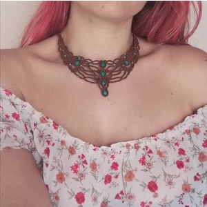 Cassandra: Boho μακραμέ κολιέ με κρύσταλλα - μακραμέ, χάντρες, κοντά, boho - 3