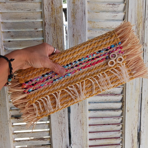 Υφαντός φάκελος 01 - ύφασμα, clutch, ψάθα, χειρός - 3