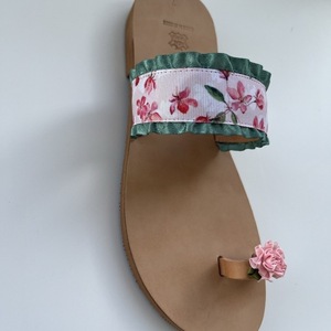 Floral χειροποίητα σανδάλια με 3d λουλούδι, φλοράλ σανδάλια - δέρμα, φλοράλ, φλατ, διχαλωτά - 5