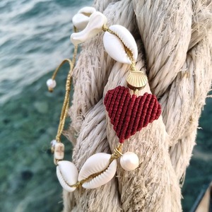 Boho βραχιόλι με μακραμέ καρδιά, ημιπολύτιμες πέτρες κ κοχύλια - ημιπολύτιμες πέτρες, μαργαριτάρι, καρδιά, κοχύλι, boho - 2