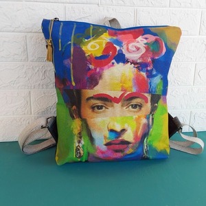 Τσάντα πλάτης χειροποίητο backpack απο ύφασμα με τη Frida (Frida) - ύφασμα, πλάτης, σακίδια πλάτης, μεγάλες, all day - 2