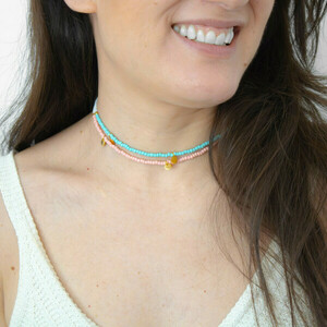 Choker style|Beaded Necklace| Stainless steel charms| - ημιπολύτιμες πέτρες, γυαλί - 3