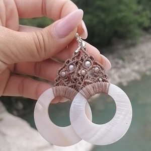 Acaste: Μακραμέ boho σκουλαρίκια με κοχύλι - ασήμι 925, μακραμέ, boho, κρεμαστά - 3