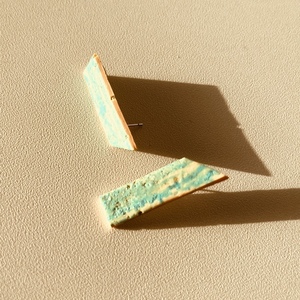 Alas Turquoise Salmon Column Χειροποίητα Καρφωτά Σκουλαρίκια Πολυμερικού Πηλού Σομόν Τιρκουάζ - πηλός, μακριά, ατσάλι, μεγάλα - 3