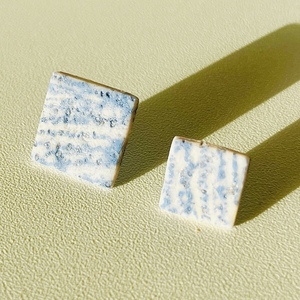 Alas Blue Rectangular Earrings Σκουλαρίκια καρφωτά απο Πολυμερικό Πηλό Γαλάζιο Ροζ ανοιχτό - πηλός, ατσάλι - 2