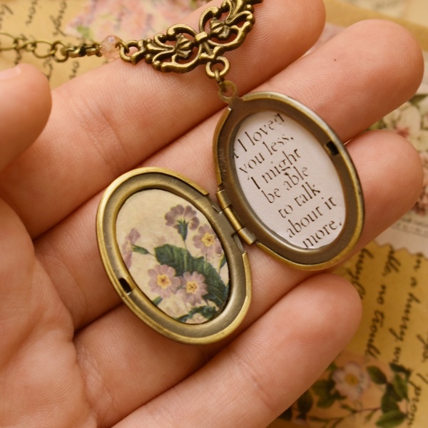 Dearest Emma Locket | Χειροποίητο Vintage Mενταγιόν Ανοιγόμενο με Σύνθεση Λουλουδιών (Πολυμερικός Πηλός, Μπρούτζος) (40εκ.+5εκ. Αυξομείωση) - πηλός, λουλούδι, μπρούντζος, για φωτογραφίες, μενταγιόν - 4