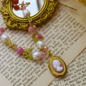 Enchanting Socialite Necklace | Χειροποίητο Ροζάριο με Ανοιγόμενο Στοιχείο Cameo, Μαργαριτάρια Καλλιέργειας και Ημιπολύτιμες Πέτρες (Ανοξείδωτο Ατσάλι) (Μήκος 40cm + 5cm) - ημιπολύτιμες πέτρες, κοντά, ατσάλι, ροζάριο - 5