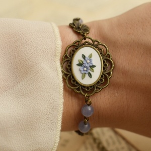 Pure Delight Bracelet | Χειροποίητο Φλοράλ Vintage Βραχιόλι με Γαλάζια Λουλούδια και Χάντρες (Πολυμερικός Πηλός, Μπρούντζος) (17εκ. + 5εκ. Αυξομείωση) - πηλός, μπρούντζος, χεριού, αυξομειούμενα - 2