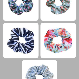 Χειροποίητο υφασμάτινο scrunchy 12 cm aqua garden - ύφασμα, λαστιχάκια μαλλιών, μεγάλα scrunchies - 3