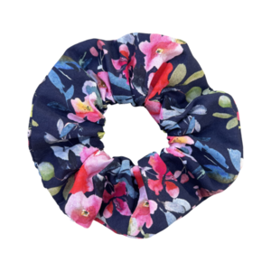 Χειροποίητο υφασμάτινο scrunchy 12 cm navy garden - ύφασμα, λαστιχάκια μαλλιών, μεγάλα scrunchies