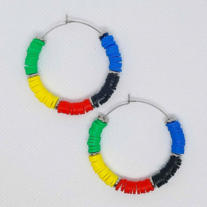 Olympic Rings- Σκουλαρικια Κρίκοι με χάντρες Heishi - πηλός, χάντρες, ατσάλι, boho, μεγάλα
