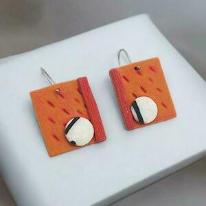 Clay earrings - πηλός, ατσάλι, μεγάλα, γάντζος