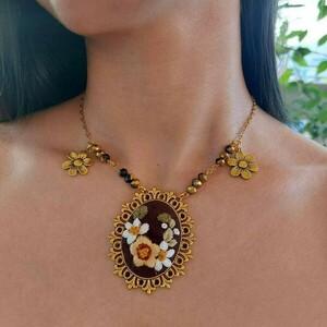"wreath of flowers" necklace - κεντητά, χειροποίητα, λουλούδι, ατσάλι - 2