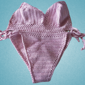 Χειροποίητα Πλεκτό Set Bikini Μαγιό με κορδονάκια σε Ροζ Παλ - 2