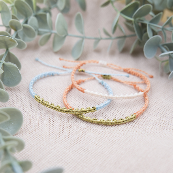 Σετ μακραμέ βραχιόλια κοραλλί, γαλάζιο και χρυσό χρώμα - κορδόνια, boho, αυξομειούμενα - 3