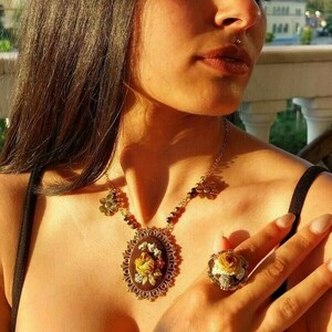 "the rose of the sun" necklace - κεντητά, χειροποίητα, λουλούδι, ατσάλι - 3