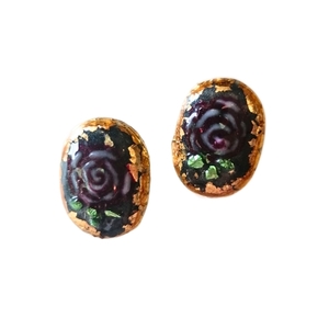 Vintage Roses|Καρφωτά σκουλαρίκια από υγρό γυαλί. - vintage, ρητίνη, τριαντάφυλλο, λουλούδι, ατσάλι