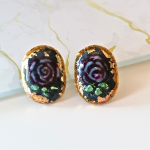 Vintage Roses|Καρφωτά σκουλαρίκια από υγρό γυαλί. - vintage, ρητίνη, τριαντάφυλλο, λουλούδι, ατσάλι - 2