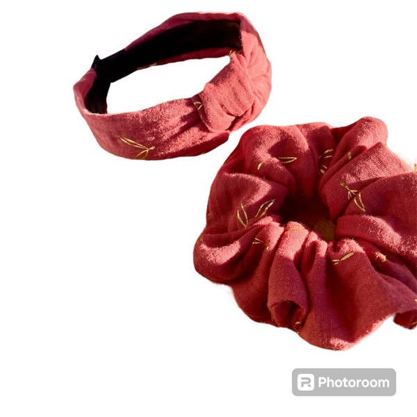 Set scrunchie and headband - ύφασμα, λαστιχάκι, στέκες, μεγάλα scrunchies