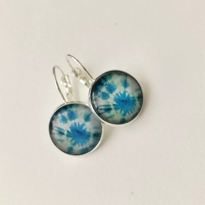 Σκουλαρίκια με γυάλινο στοιχείο, blue tie dye - γυαλί, ορείχαλκος, boho - 2
