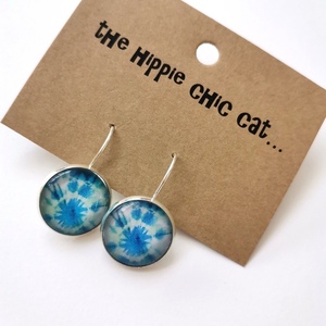 Σκουλαρίκια με γυάλινο στοιχείο, blue tie dye - γυαλί, ορείχαλκος, boho - 5