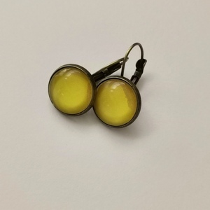 Σκουλαρίκια με γυάλινο στοιχείο, lemon yellow - γυαλί, ορείχαλκος, boho - 3
