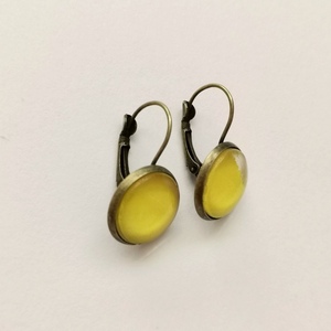 Σκουλαρίκια με γυάλινο στοιχείο, lemon yellow - γυαλί, ορείχαλκος, boho - 4