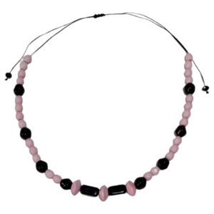 Κολιέ τσόκερ με συνθετικές χάντρες σε soft pink και μαύρες γυάλινες χάντρες - γυαλί, χάντρες, δώρα για γυναίκες, φθηνά