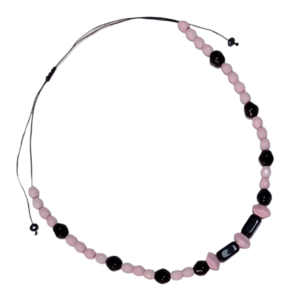 Κολιέ τσόκερ με συνθετικές χάντρες σε soft pink και μαύρες γυάλινες χάντρες - γυαλί, χάντρες, δώρα για γυναίκες, φθηνά - 2